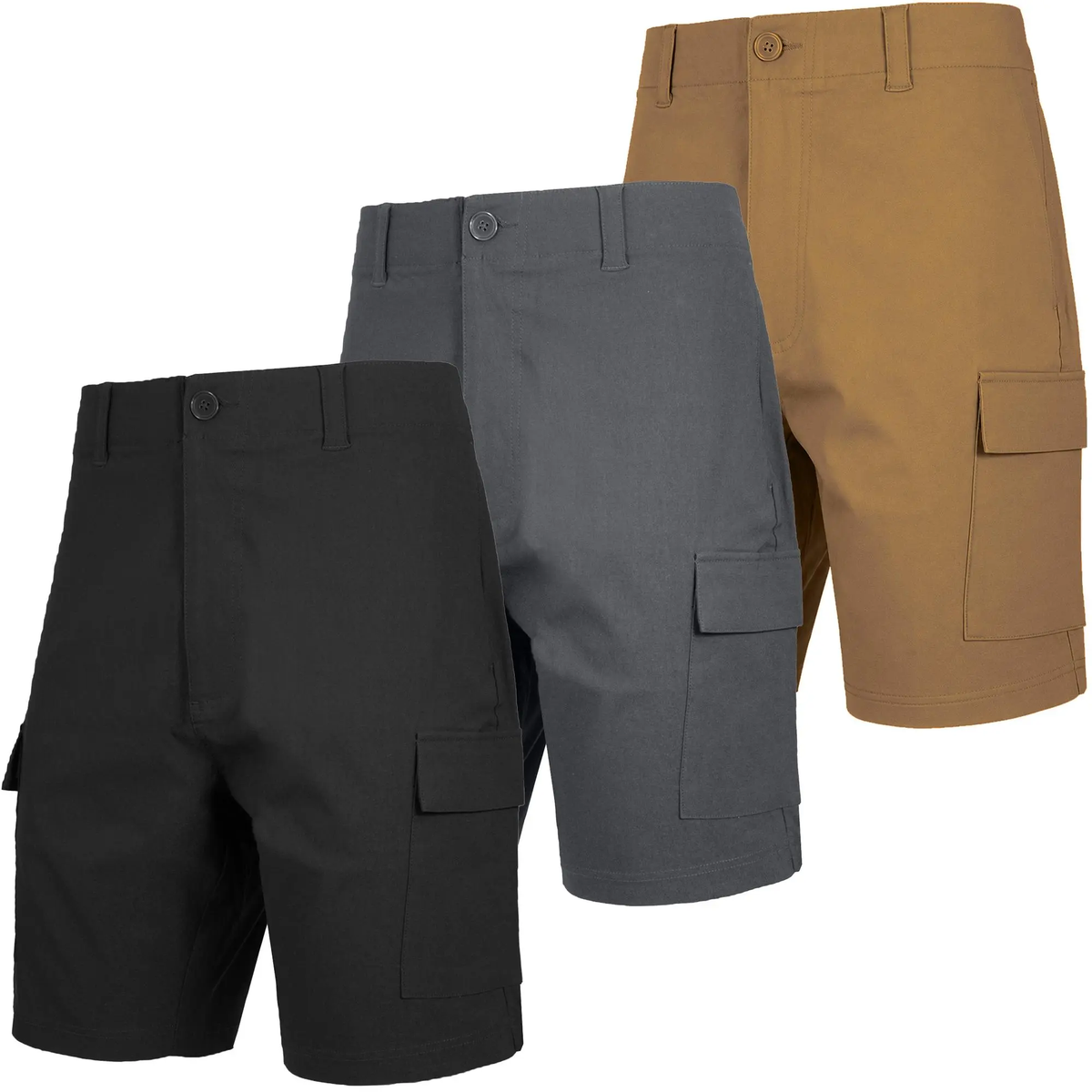 Men's Super Stretch Cargo Shorts with Button Closure and Zipper Pockets