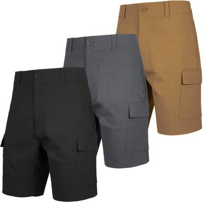 Men's Super Stretch Cargo Shorts with Button Closure and Zipper Pockets