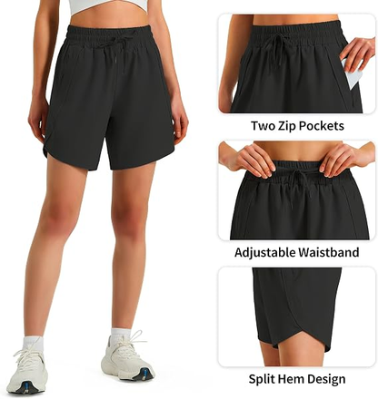 Women's Athletic Running Shorts Quick Dry with Zipper Pockets
