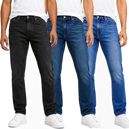 Men's 3-Pack Flex Stretch Slim Straight Jeans with 5 Pockets Denim Fabric Menswear
