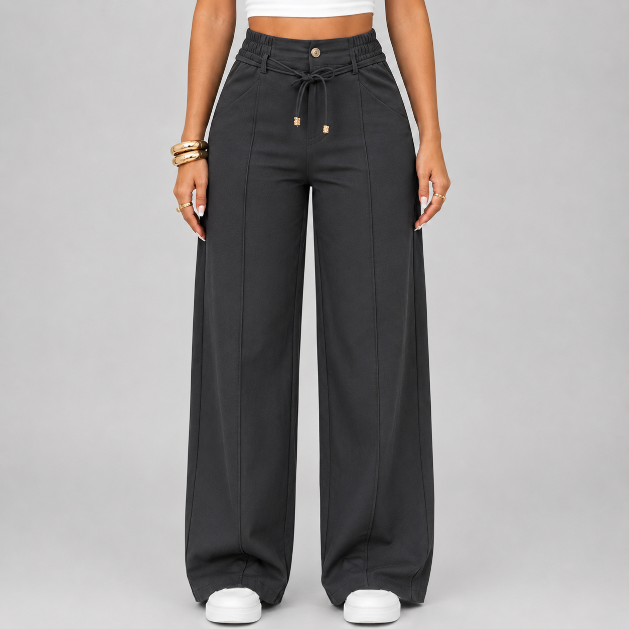 💝Last Day Promotion⚡New Summer Drawstring High Waist Wide Leg Pants