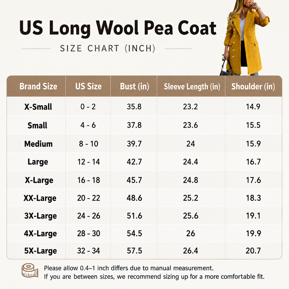 Women's Fitted Long-Sleeve Double-Breasted Wool-Blend Midi Pea Coat