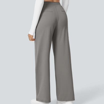 High Waisted Pocket Straight Leg Work Pants-Hidden Back Pockets