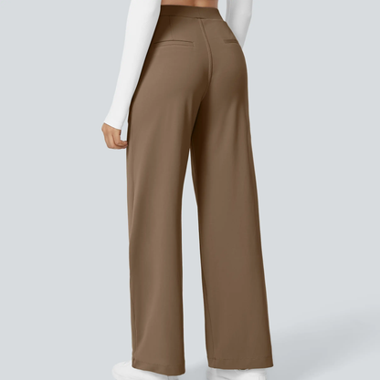 High Waisted Pocket Straight Leg Work Pants-Hidden Back Pockets