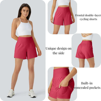 🔥Last day promotion🔥 Hala [2-in-1 Anti-Exposure Sports Shorts] Women's 2-in-1 Sports Shorts, Anti-Exposure Running Shorts With Pockets