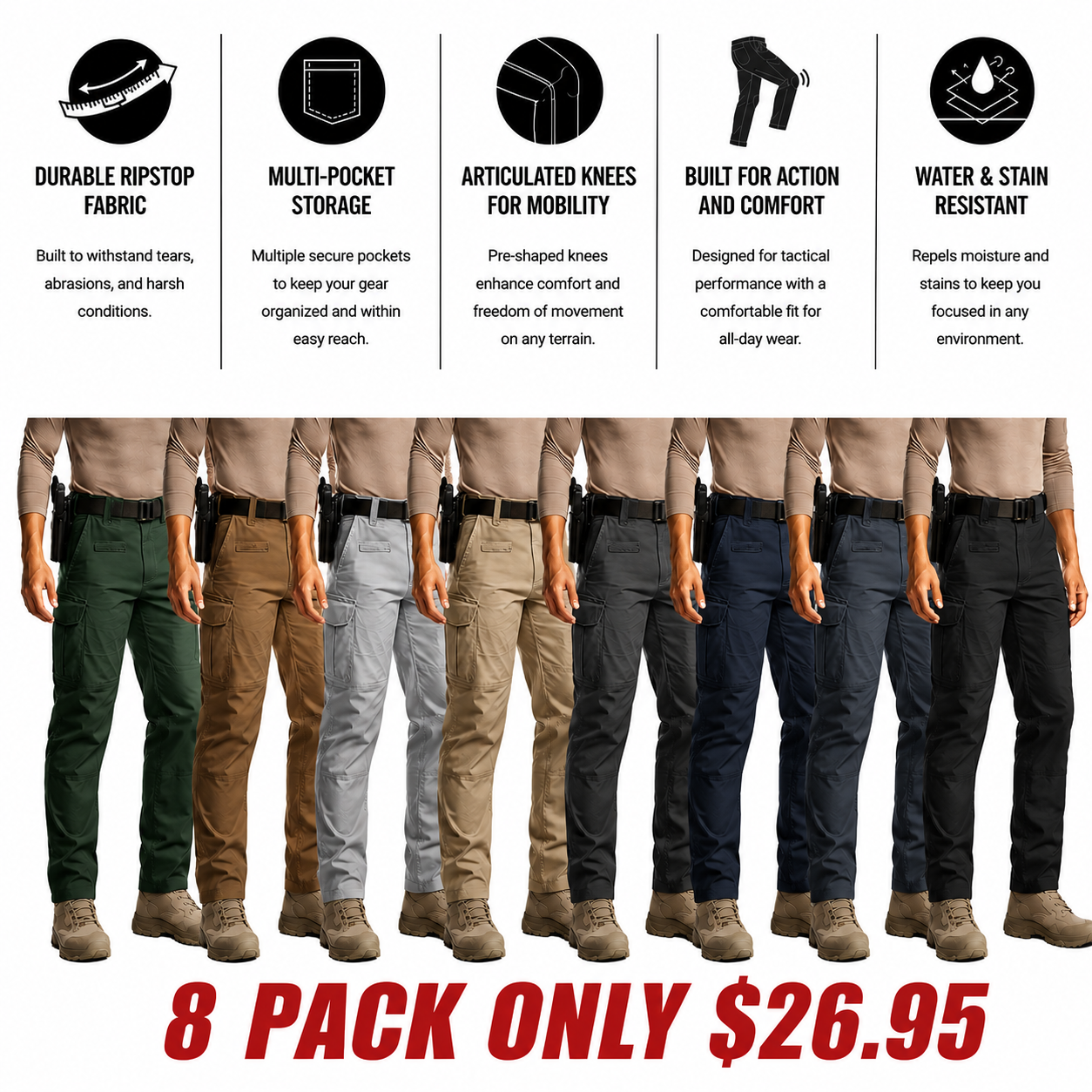🔥Clearance sale, limited stock 🔥Men's Flex Stretch Tactical Pants, Water Resistant Ripstop Cargo Pants