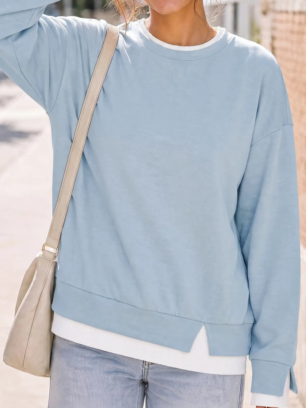 【LAST DAY SALE】Women's Layered Oversized Crew Neck Sweatshirt