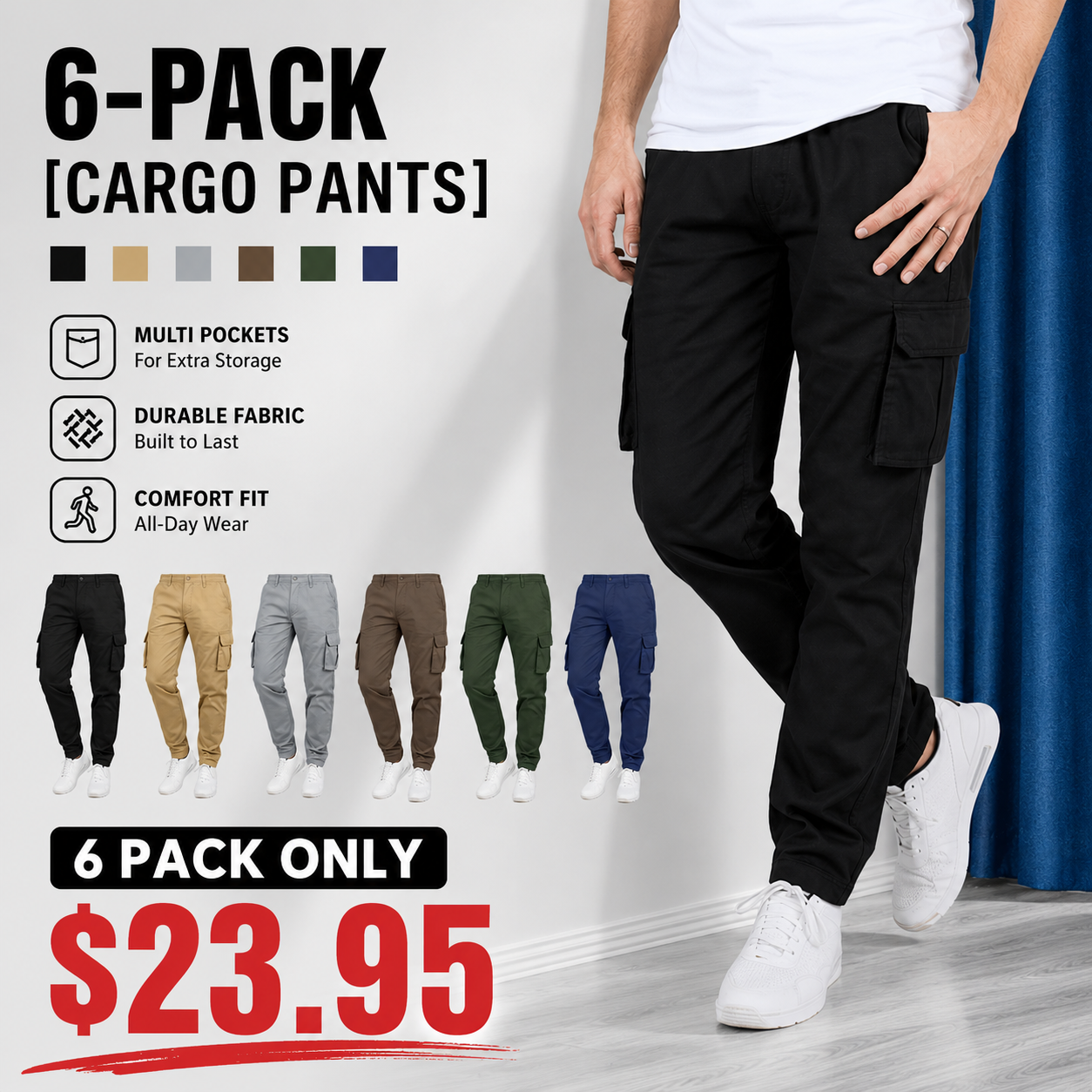 🔥Men's 6-Pack Flex Stretch Cotton Cargo Pants