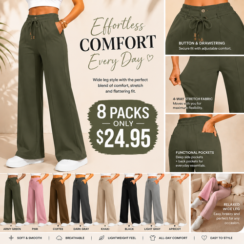 💝Last Day Promotion⚡New Summer Drawstring High Waist Wide Leg Pants