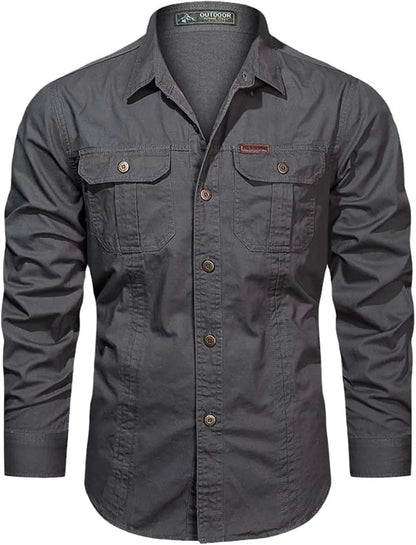 Military Cargo Shirts Men Spring Autumn Cotton Casual Slim Fit Tops Outdoor Long Sleeve Tactical Shirt