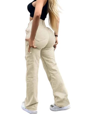 Women's Solid Multiple Pockets Cargo Pants, Casual Fashion Trousers