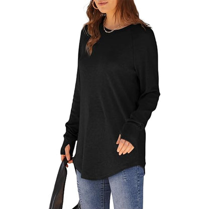 Women's Curved Hem Tunic Top with Thumb Holes