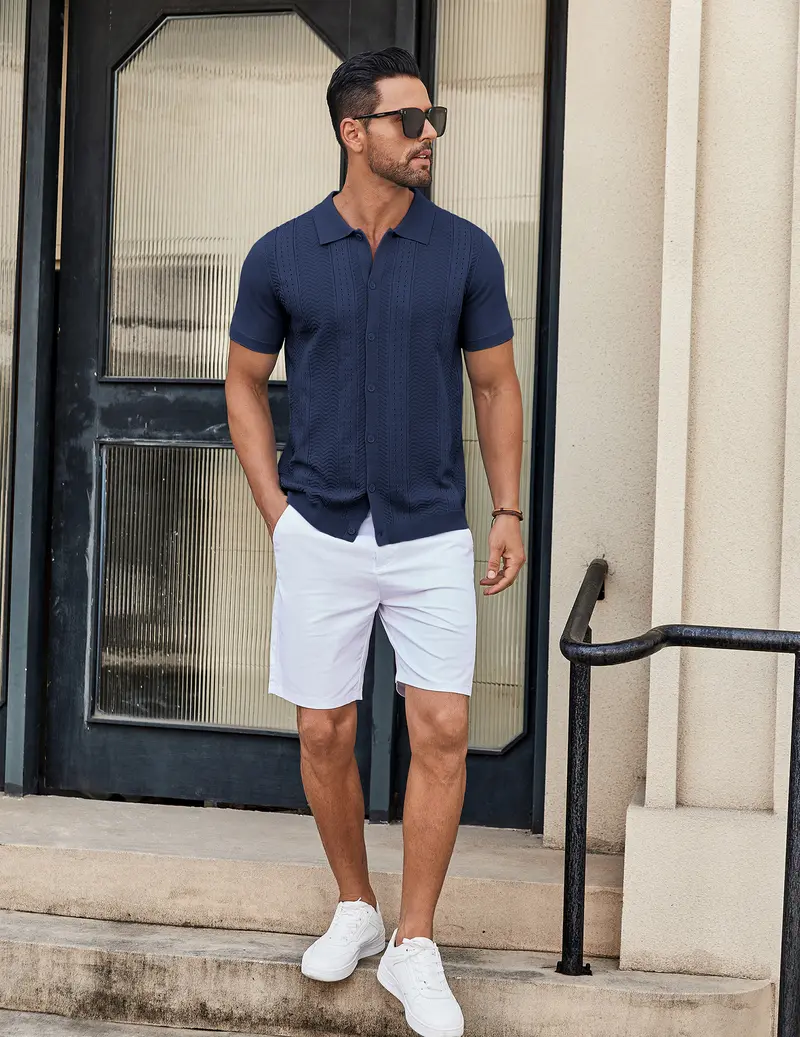 Mens Knit Button Down Shirt