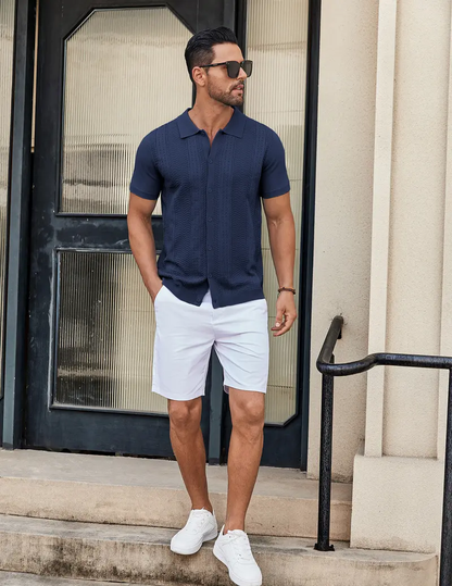 Mens Knit Button Down Shirt