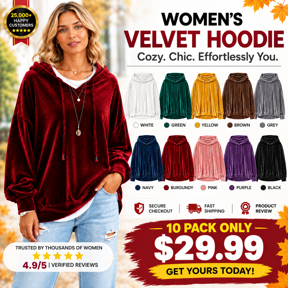🔥Limited-Time Promotion Women's Loose Velvet Drawstring Hoodie
