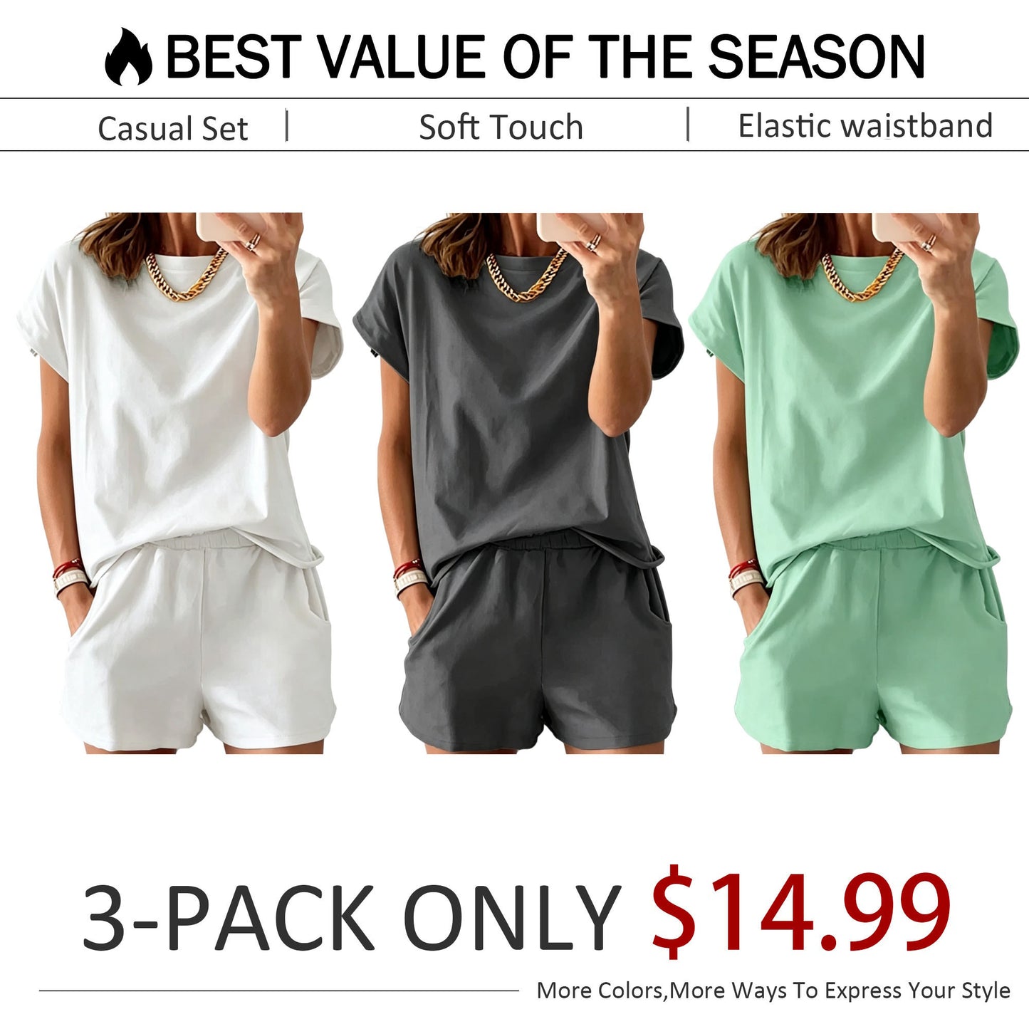 Women’s Lounge Set Short Sleeve Top Shorts 2 Piece Casual Summer Outfit