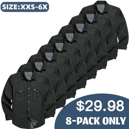 🔥🔥16-PACK-$38.8🔥Men's Long Sleeve Stone-Washed and Pre-Washed Denim Work Shirt