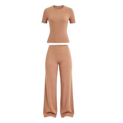 2026 New Women's Round Neck Tee & High-Waist Yoga Pants Two-Piece Set