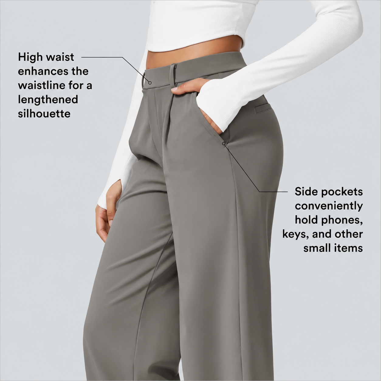 High Waisted Pocket Straight Leg Work Pants-Hidden Back Pockets