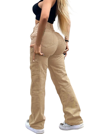 Women's Solid Multiple Pockets Cargo Pants, Casual Fashion Trousers