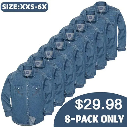 🔥🔥16-PACK-$38.8🔥Men's Long Sleeve Stone-Washed and Pre-Washed Denim Work Shirt