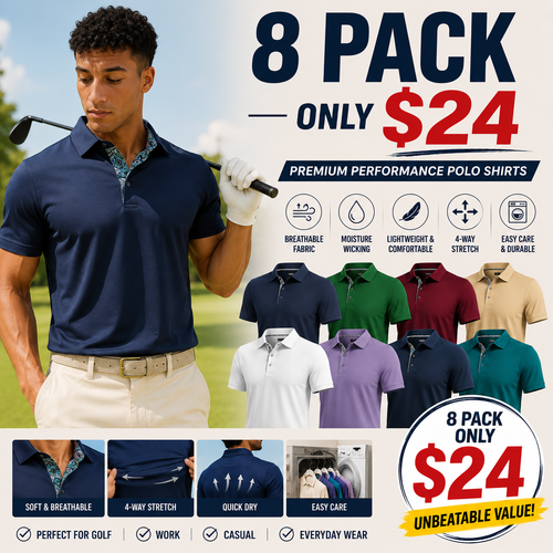 Men's Polo Shirts (Multi-Pack) — Soft, Breathable Pure Cotton Material; Comfortable, Short-Sleeve Casual Fit