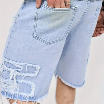 Raw Hem Denim Shorts with Rips