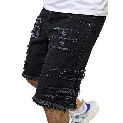Raw Hem Denim Shorts with Rips