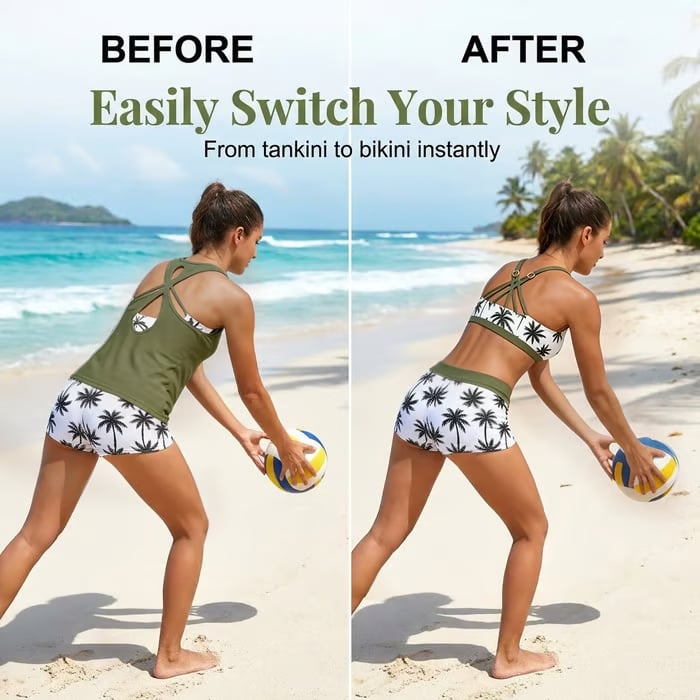 🔥BIG SALE, limited stock 🔥3 Piece Tankini Swimsuits for Women Bathing Suits with Boy Shorts and Swim Tank Top Bra Modest Swimwear