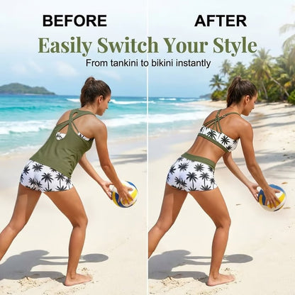 🔥BIG SALE, limited stock 🔥3 Piece Tankini Swimsuits for Women Bathing Suits with Boy Shorts and Swim Tank Top Bra Modest Swimwear