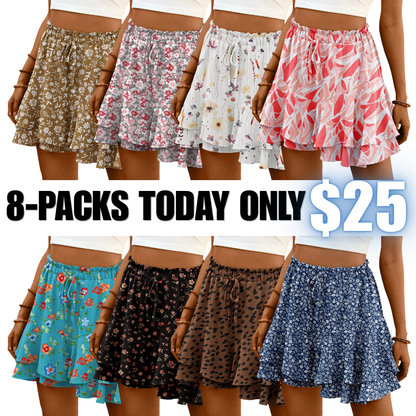Flowy Shorts for Women Boho Ruffle Tiered Butterfly Skorts