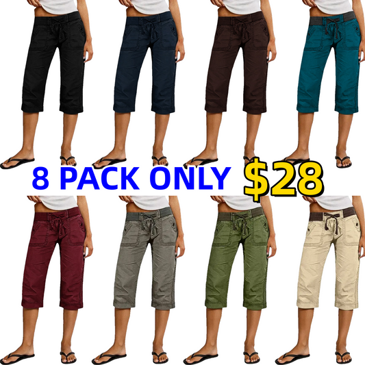 High-waisted straight-leg cropped trousers with drawstring and button details