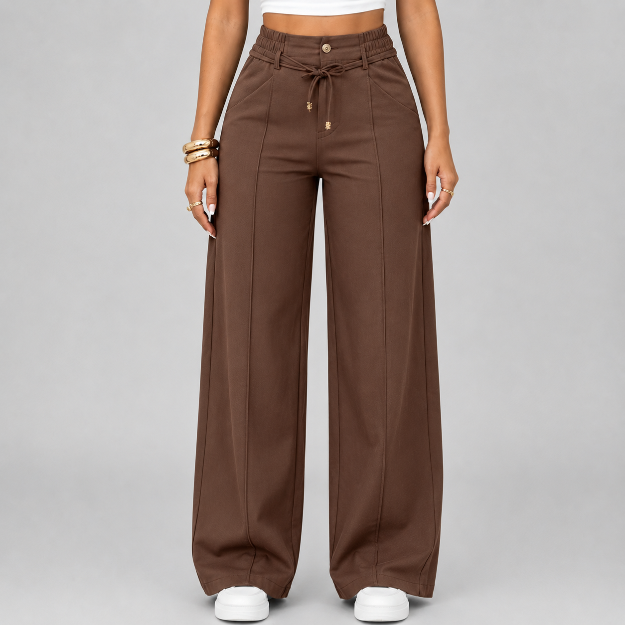 💝Last Day Promotion⚡New Summer Drawstring High Waist Wide Leg Pants