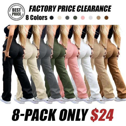 Women's Solid Multiple Pockets Cargo Pants, Casual Fashion Trousers