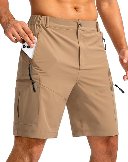 Men's Lightweight Cargo Shorts with 5 Zipper Pockets