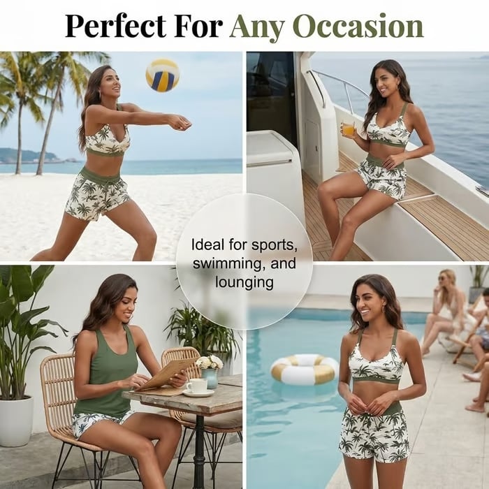 🔥BIG SALE, limited stock 🔥3 Piece Tankini Swimsuits for Women Bathing Suits with Boy Shorts and Swim Tank Top Bra Modest Swimwear