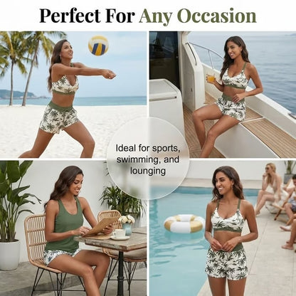 🔥BIG SALE, limited stock 🔥3 Piece Tankini Swimsuits for Women Bathing Suits with Boy Shorts and Swim Tank Top Bra Modest Swimwear
