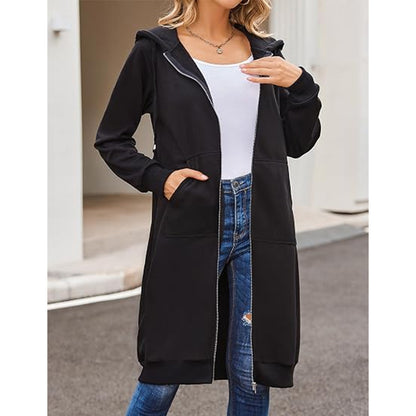 Women Casual Zip up Fleece Hoodies Tunic Sweatshirt Long Jacket