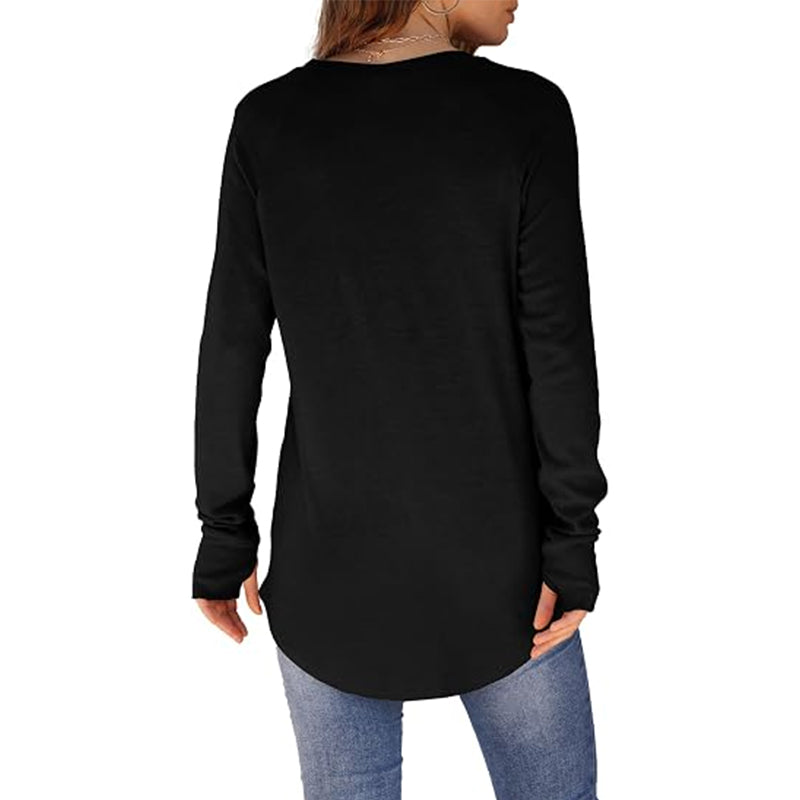 Women's Curved Hem Tunic Top with Thumb Holes