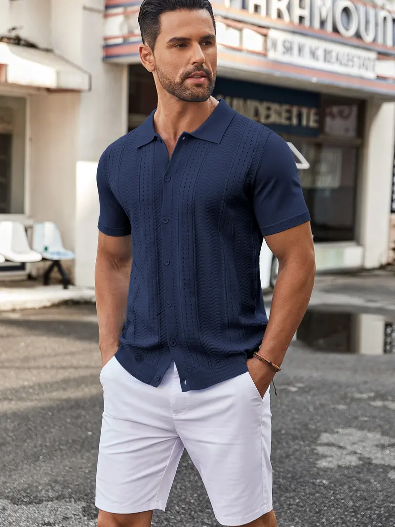 Mens Knit Button Down Shirt
