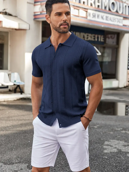 Mens Knit Button Down Shirt