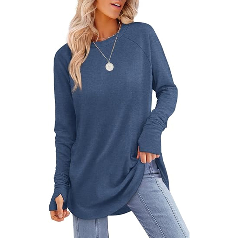 Women's Curved Hem Tunic Top with Thumb Holes