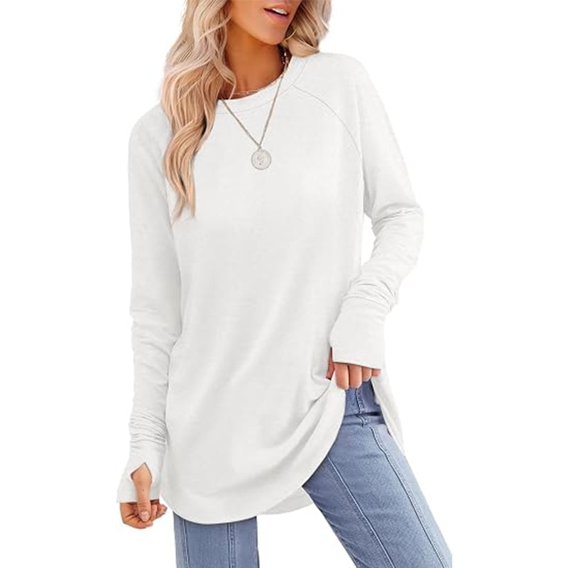 Women's Curved Hem Tunic Top with Thumb Holes