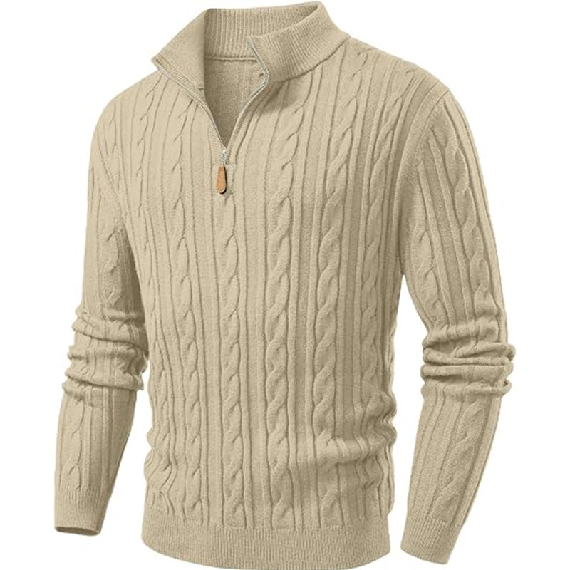 Men's Quarter Zip Pullover Sweater Cable Knit Sweaters