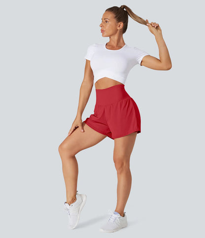 Super High Waisted Back Pocket & Side Hidden Pocket 2-in-1 Yoga Shorts