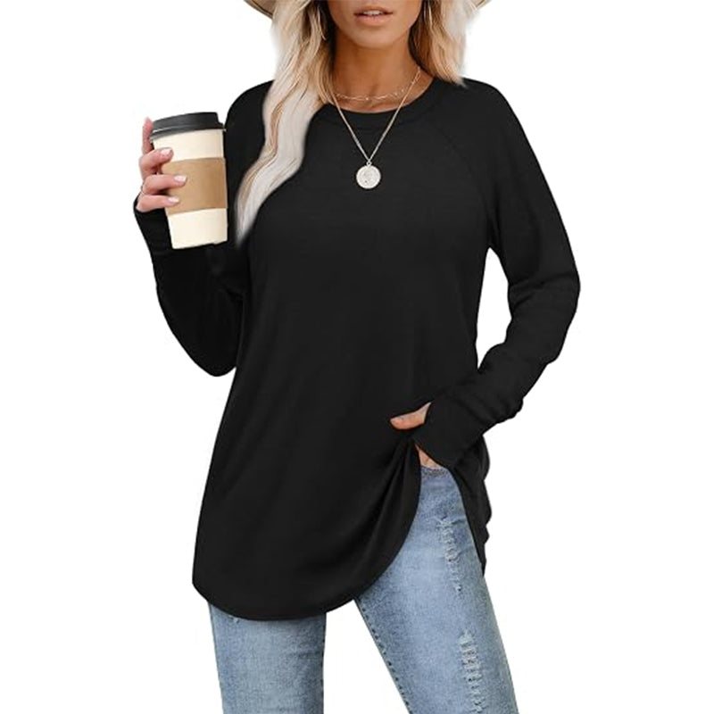 Women's Curved Hem Tunic Top with Thumb Holes