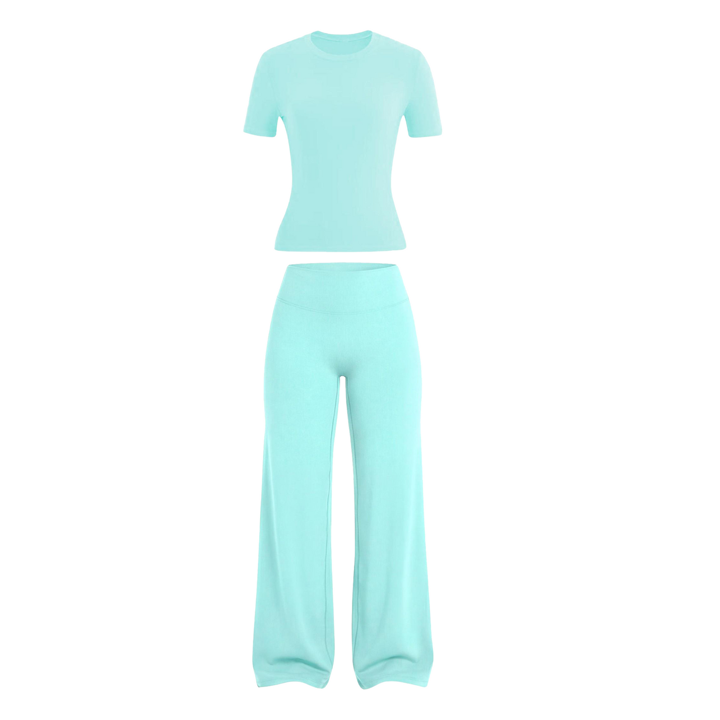 2026 New Women's Round Neck Tee & High-Waist Yoga Pants Two-Piece Set