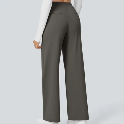 High Waisted Pocket Straight Leg Work Pants-Hidden Back Pockets