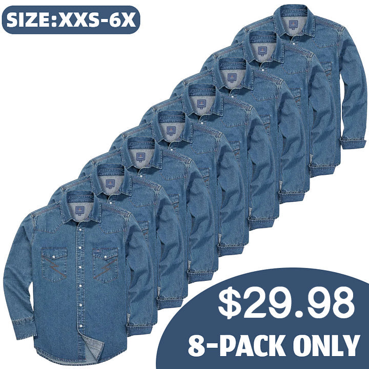 ✨Hot Sale✨Men's Long Sleeve Stone-Washed and Pre-Washed Denim Work Shirt