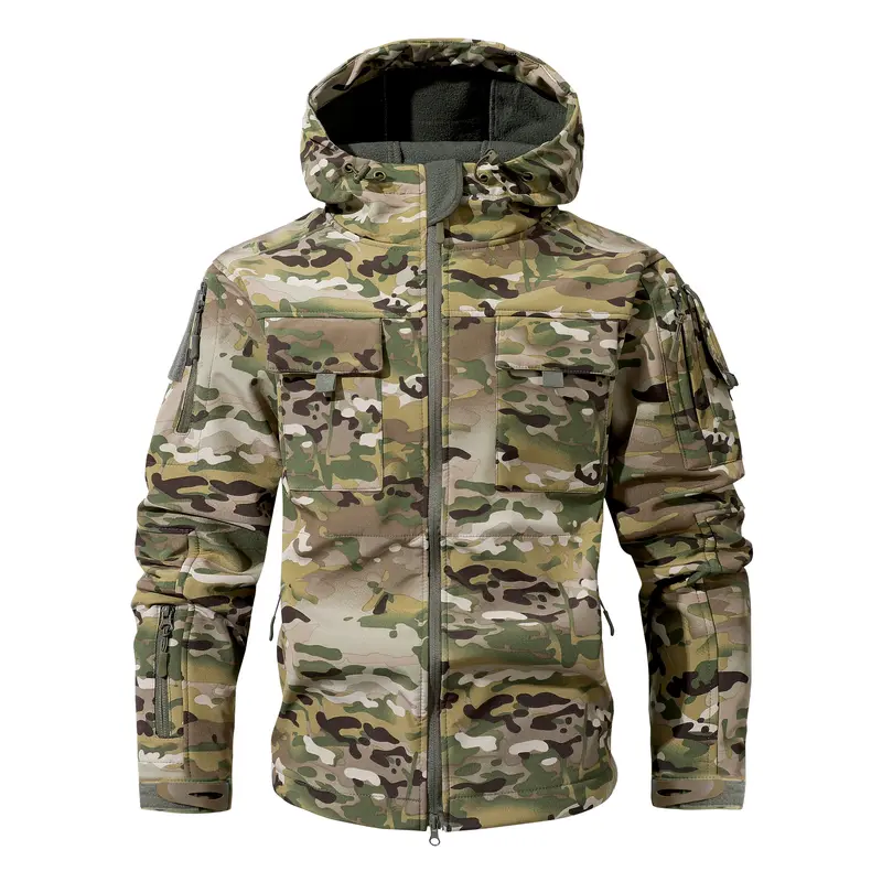 Men's Waterproof Fleece Hooded Jacket, 9 Multi-Compartment Pockets